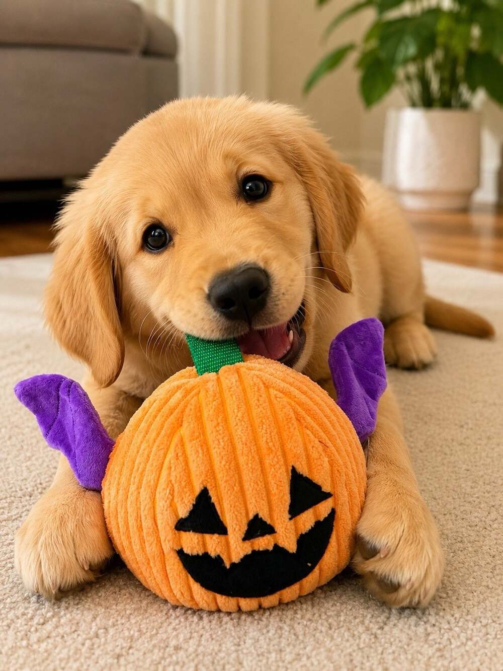 Bark Batty Flapperlantern Pumpkin Toy With Squeaker For All Dog Sizes